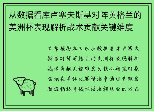 从数据看库卢塞夫斯基对阵英格兰的美洲杯表现解析战术贡献关键维度